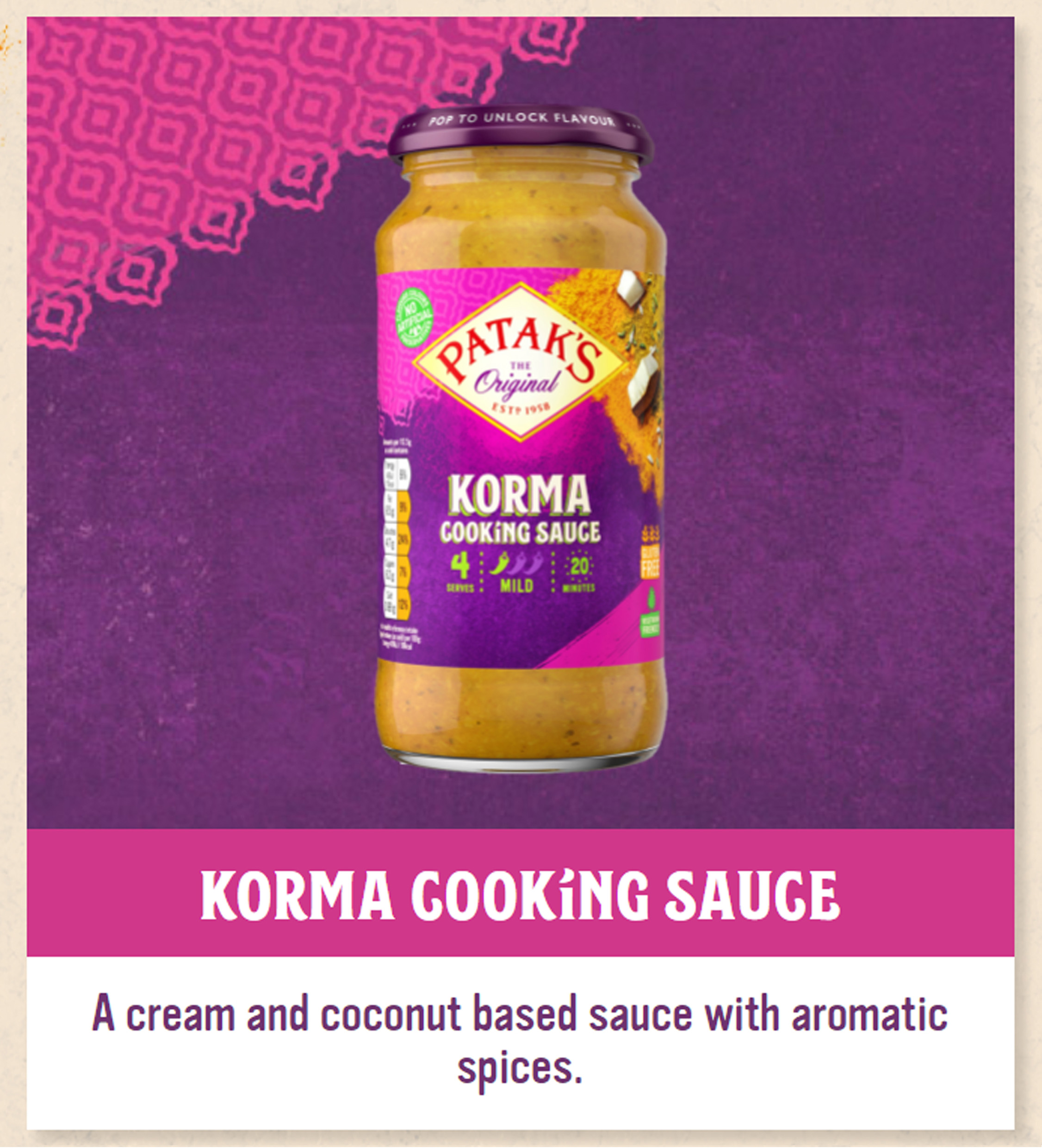 PATAKS Korma Sauce 6x450G Northern Food Ingredients