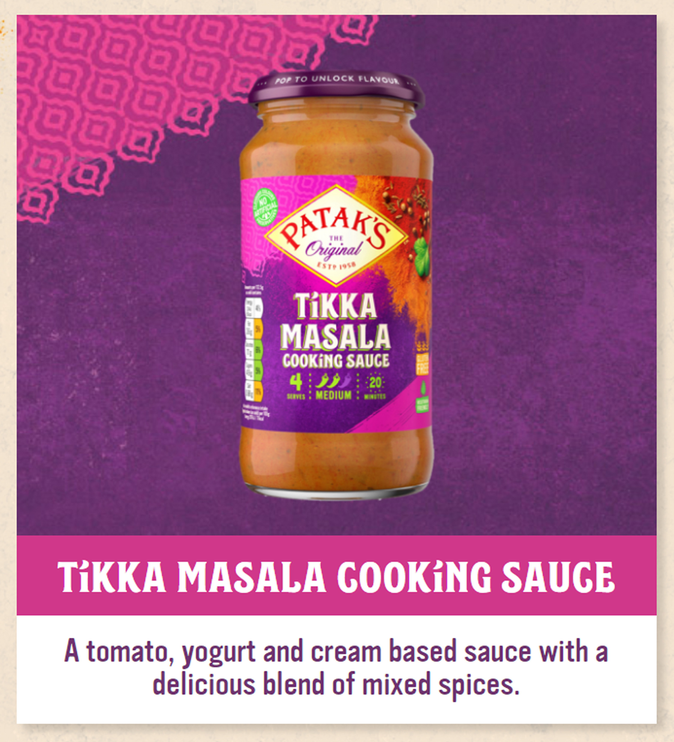 PATAKS Tikka Masala Sauce 6x450G Northern Food Ingredients